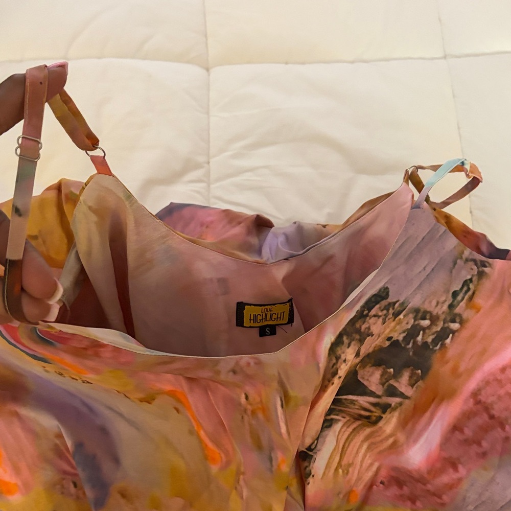 Women’s Ruffled Watercolor Print Skirt - Pink Multi - Picture 2 of 2